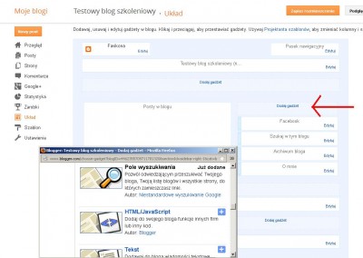 Blogger Testowy blog szkoleniowy Dodaj Gadzet Mozilla Firefox 2013 02 13 123150 400x284 Jak założyć własnego bloga   cz.2   Gadżety